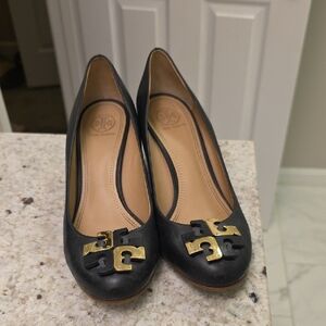 Tory Burch Black Flats with Gold Logo